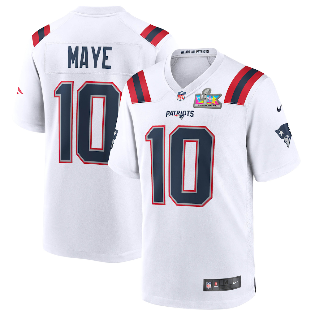 Men's  Drake Maye White New England Patriots Super Bowl LX Patch Game Jersey