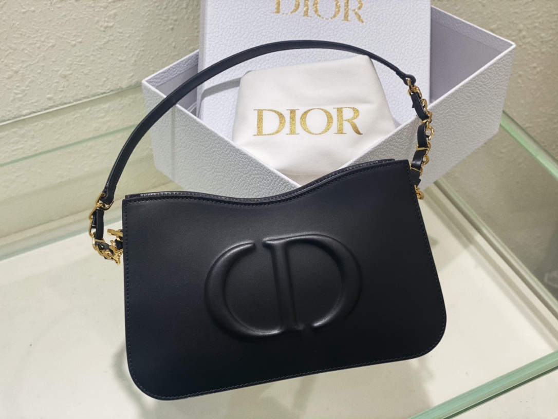 TOP Christian Dior CD Signature Hobo Mini Chain Bag Handbag  23.5 x 14.5 x 6 cm - Black