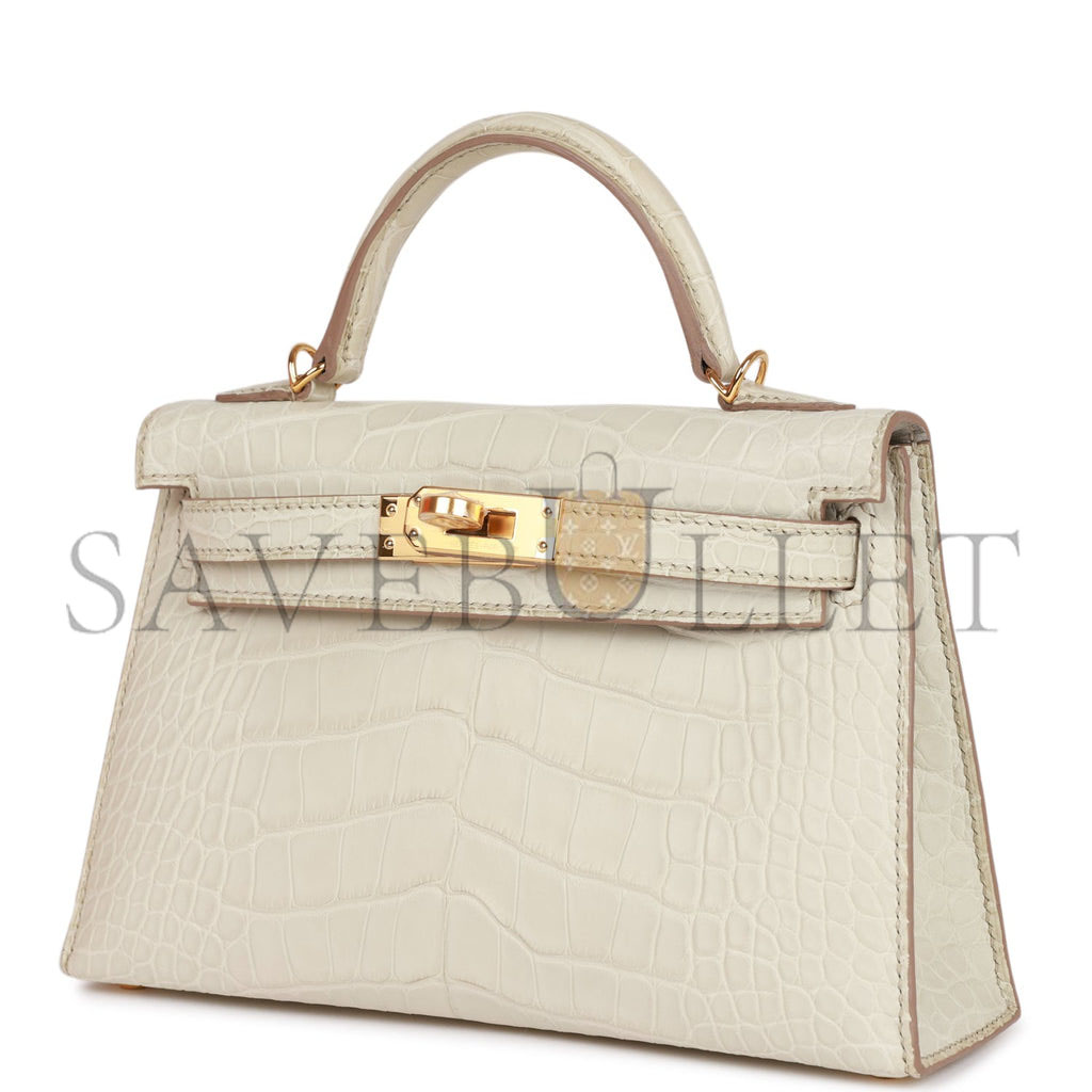 HERMES MINI KELLY MATTE ALLIGATOR GOLD HARDWARE (19*12*5.5cm)