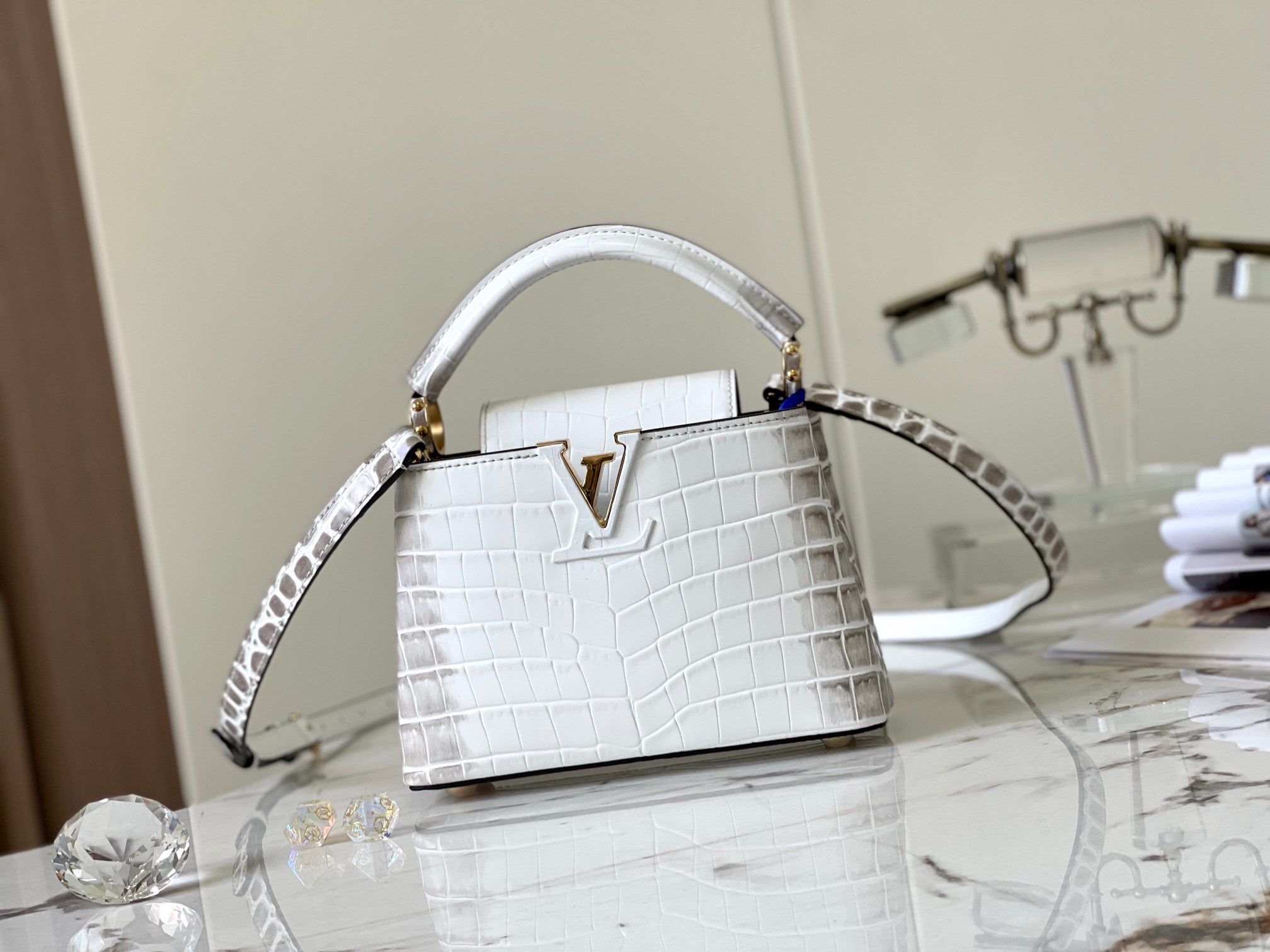 TOP Louis Vuitton LV Capucines Bag - Matte White with Himalayan Gold Buckle
