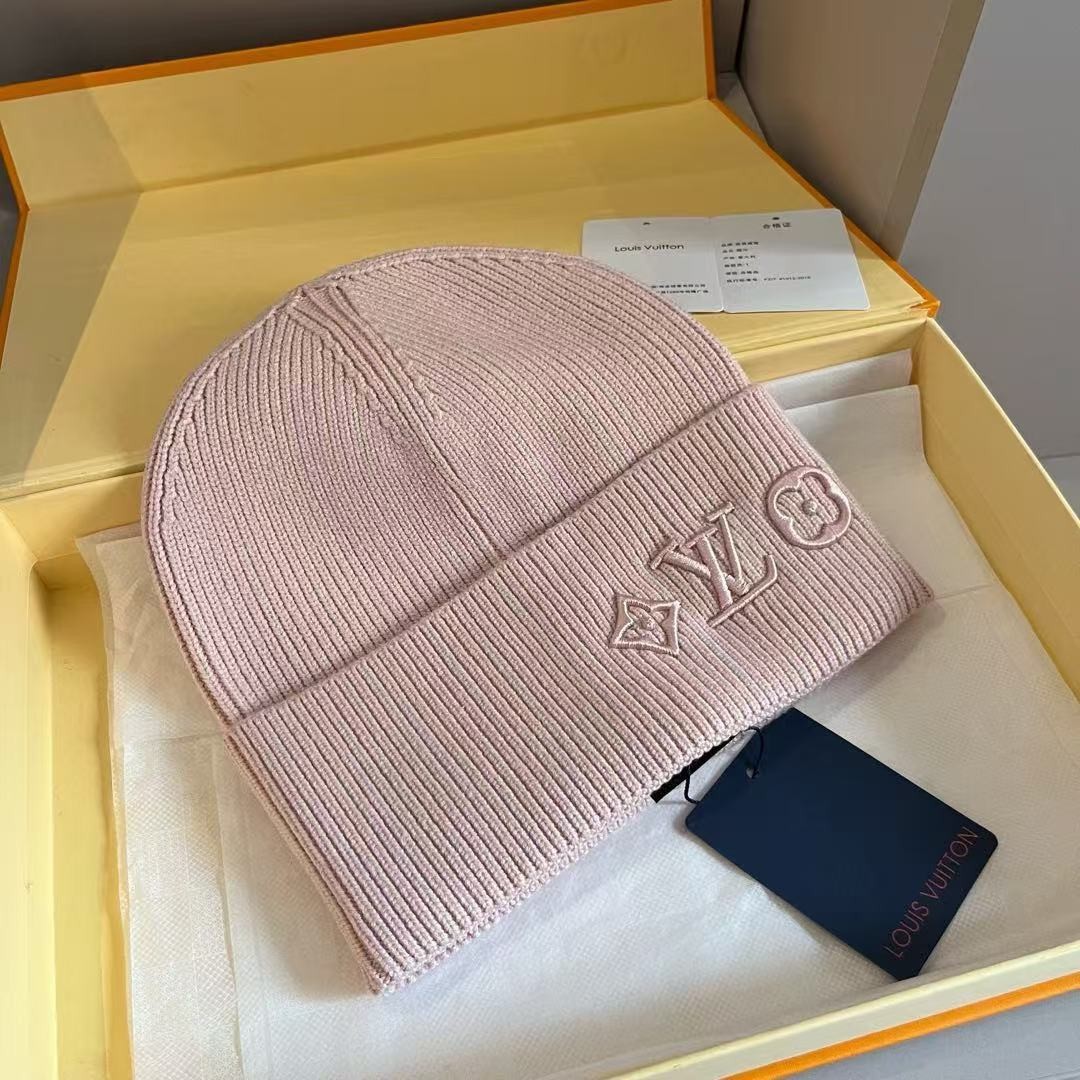 Louis Vuitton Ribbed Knit Beanie with 4-Motif Embroidery, Warm Cuffed Winter Hat