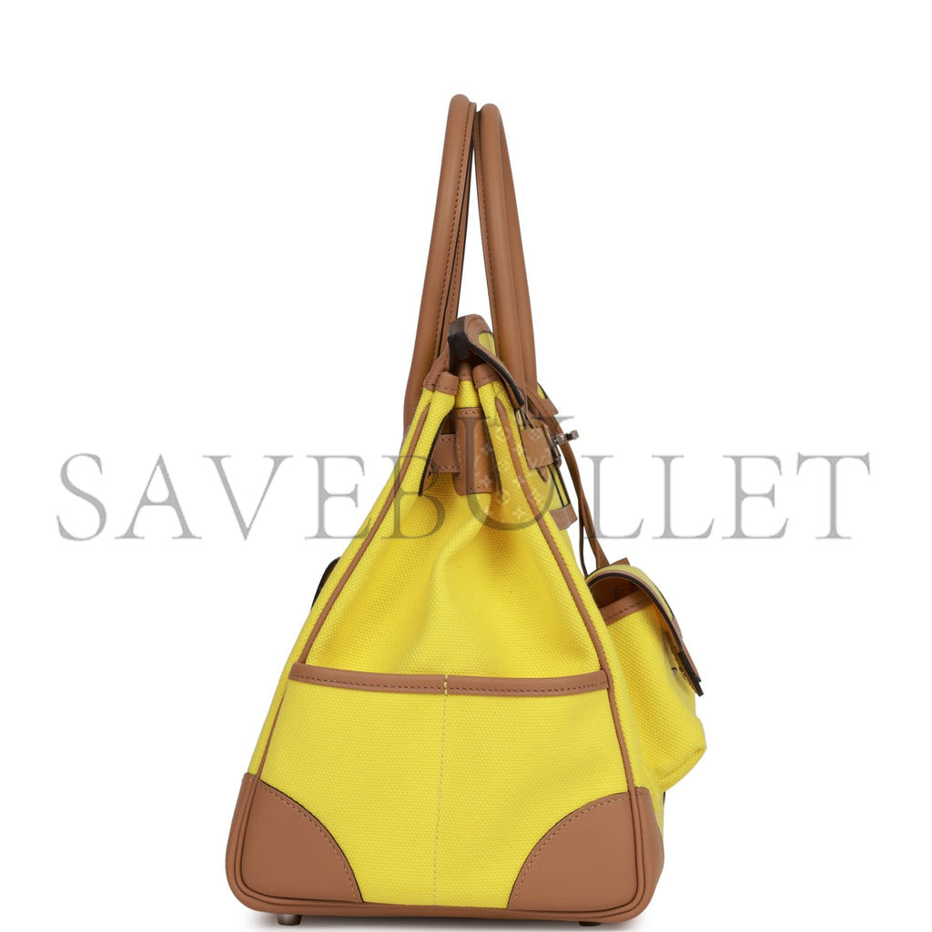 HERMES MASTER BIRKINBIRKIN 35 CARGO JAUNE CITRON TOILE AND CHAI SWIFT PALLADIUM HARDWARE (35*28*18cm)