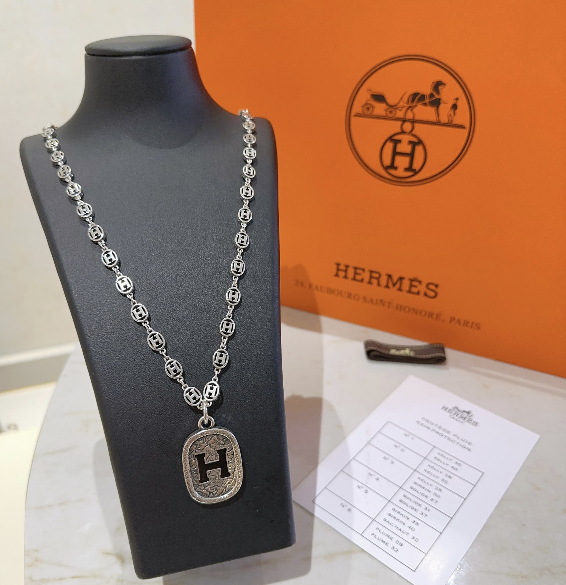 TOP HERMES H Long Necklace-Sliver