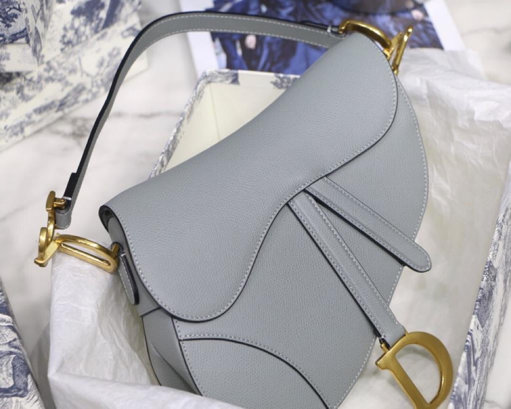 TOP Christian Dior Saddle Bag Grained Calfskin Small - GREY