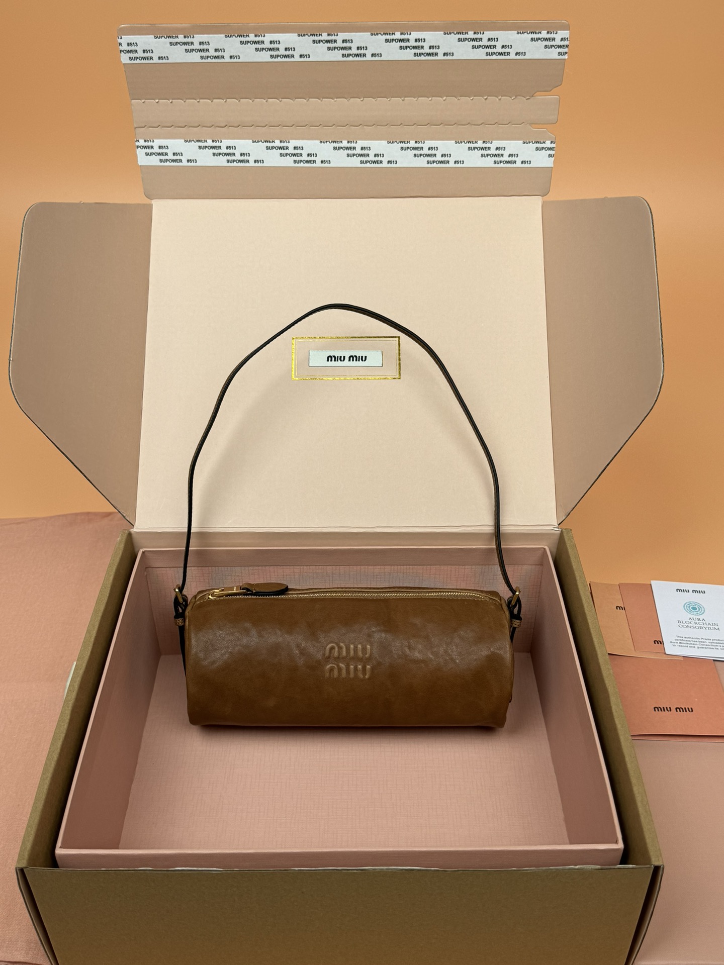 TOP Miu Miu Adventure Nappa Handbag Lambskin 22x9x9cm - Briar Wood/Black/Brown