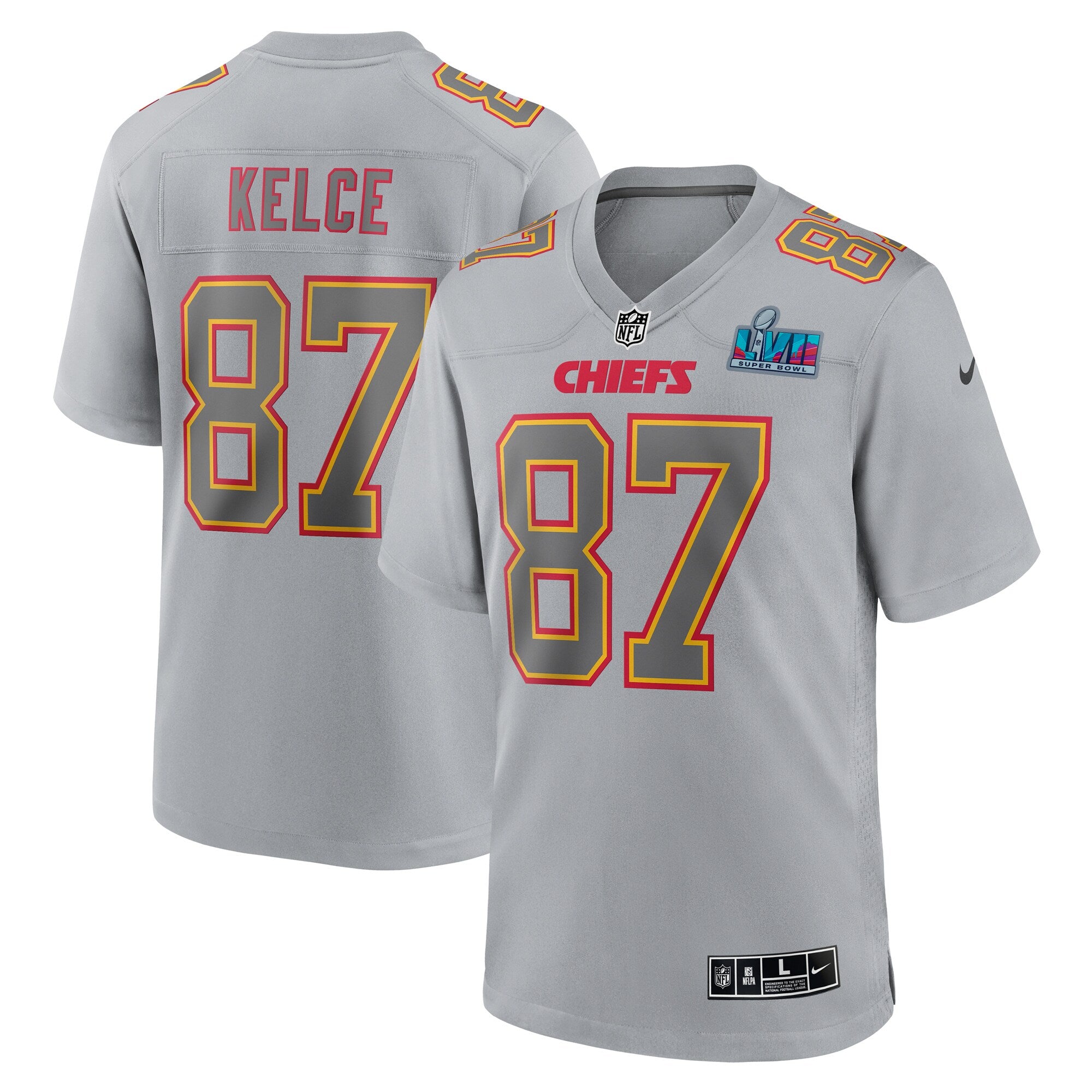 Travis Kelce Kansas City Chiefs  Super Bowl LVII Patch Atmosphere Fashion Game Jersey - Gray