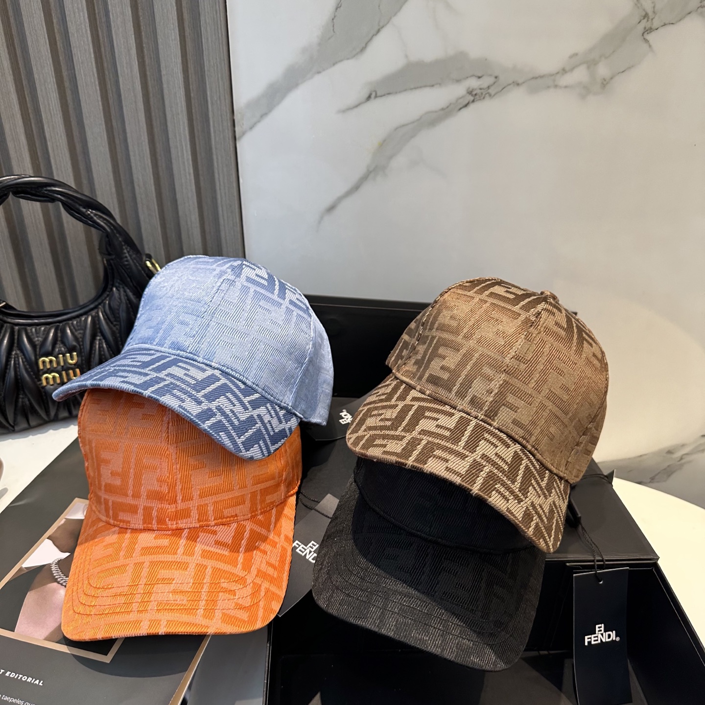 TOP FENDI FF Jacquard Canvas Baseball Cap - 4 Colors