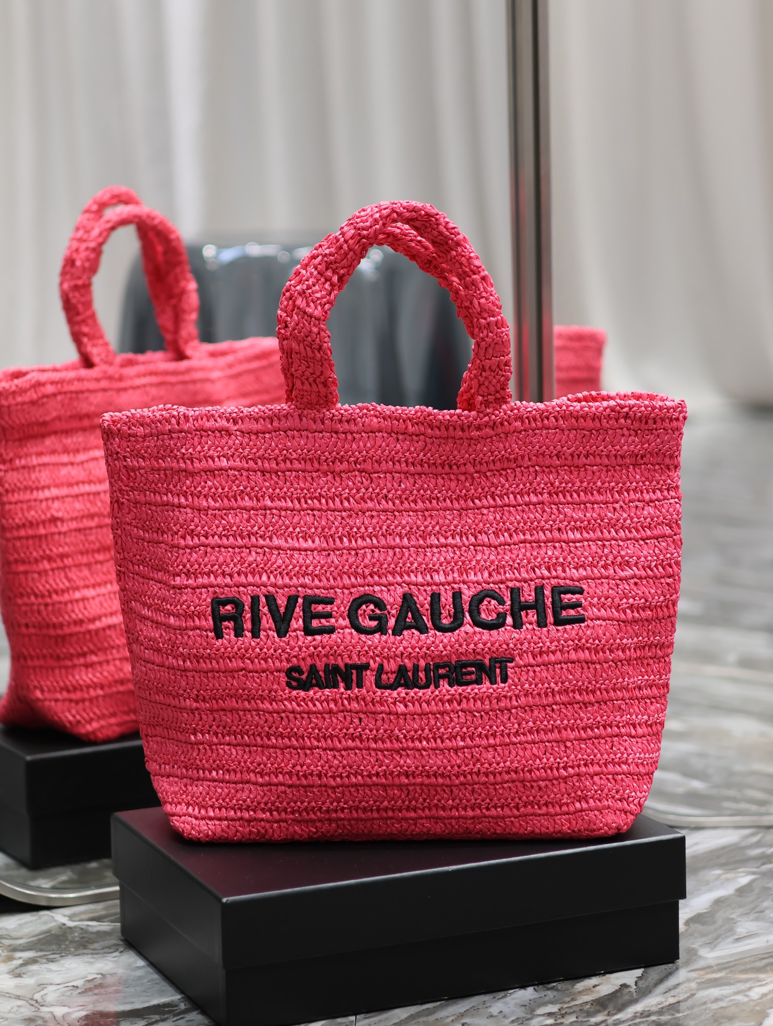 TOP Yves Saint Laurent YSL RIVE GAUCHE Straw Woven Bag Tote
