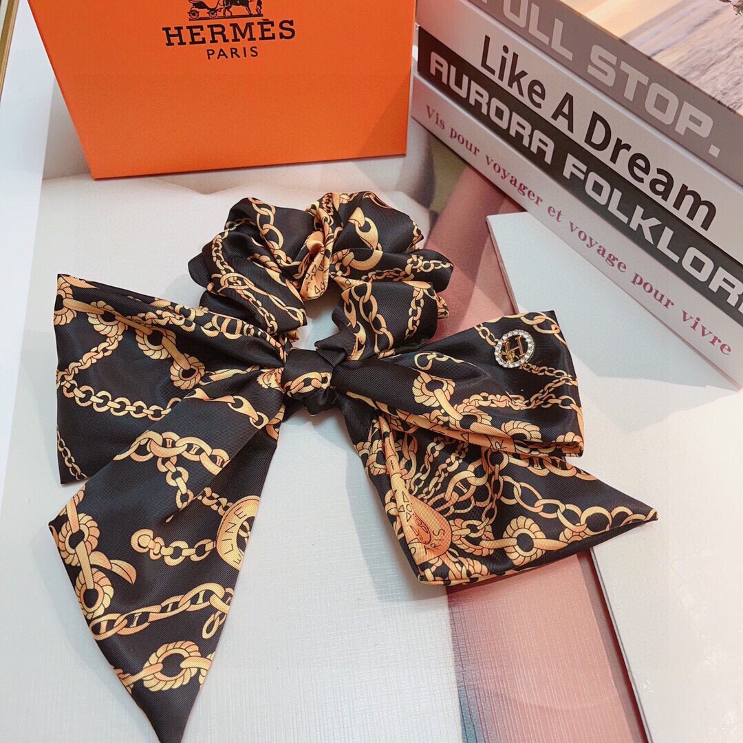 TOP HERMES Vintage Silk Bow Hair Loop - 2 Colour