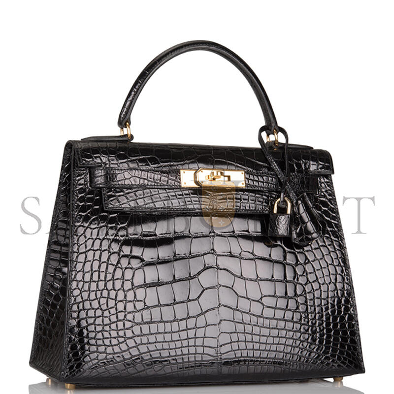 HERMÈS A SHINY ROSE SCHÉHÉRAZADE NILOTICUS CROCODILE SELLIER KELLY 28 WITH GOLD HARDWARE (28*22*10cm)