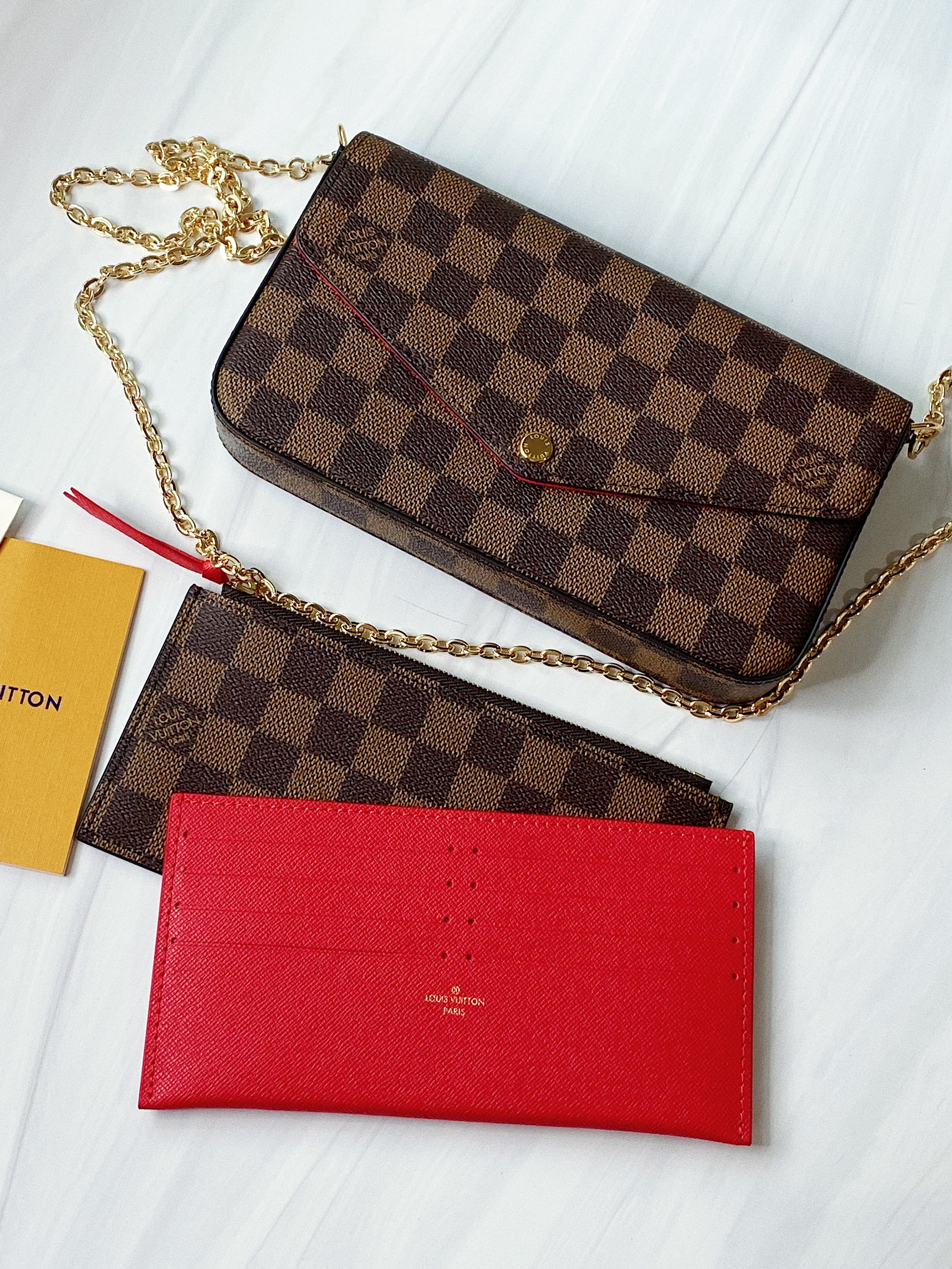TOP Louis Vuitton LV £V Felicie Damier Ebene Bag 21X12X3cm - Red