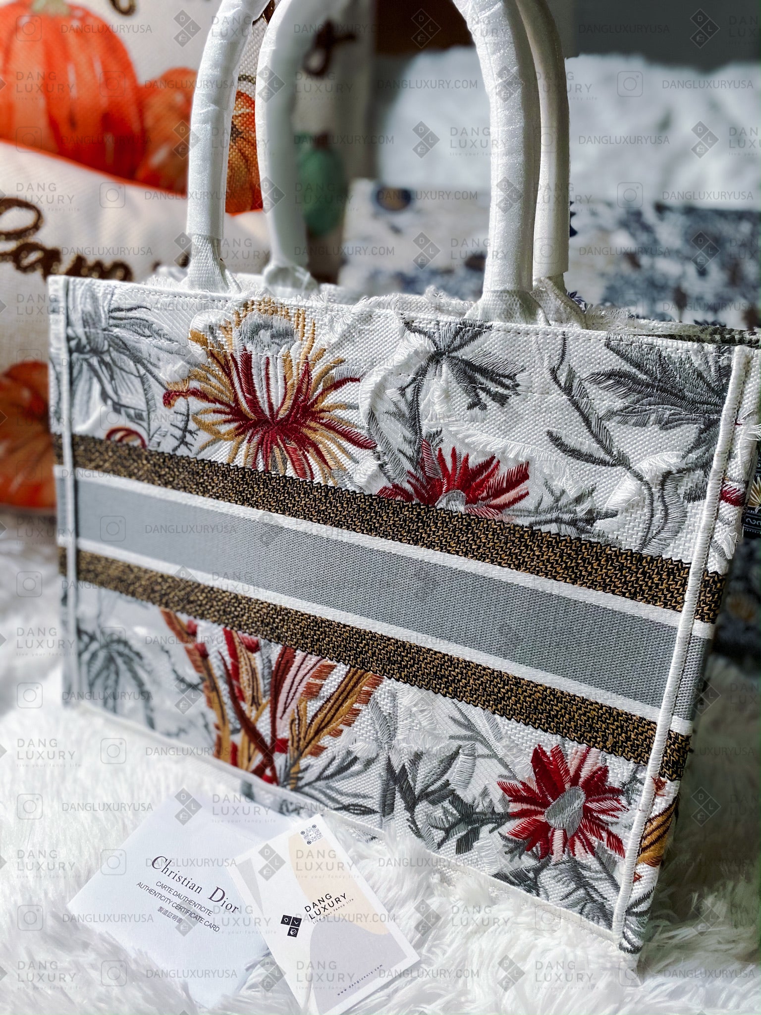 TOP Christian Dior Book Tote Embroidered Toile De Jouy Small Tropicalia Canvas 26.5cm - Latte Multicolor
