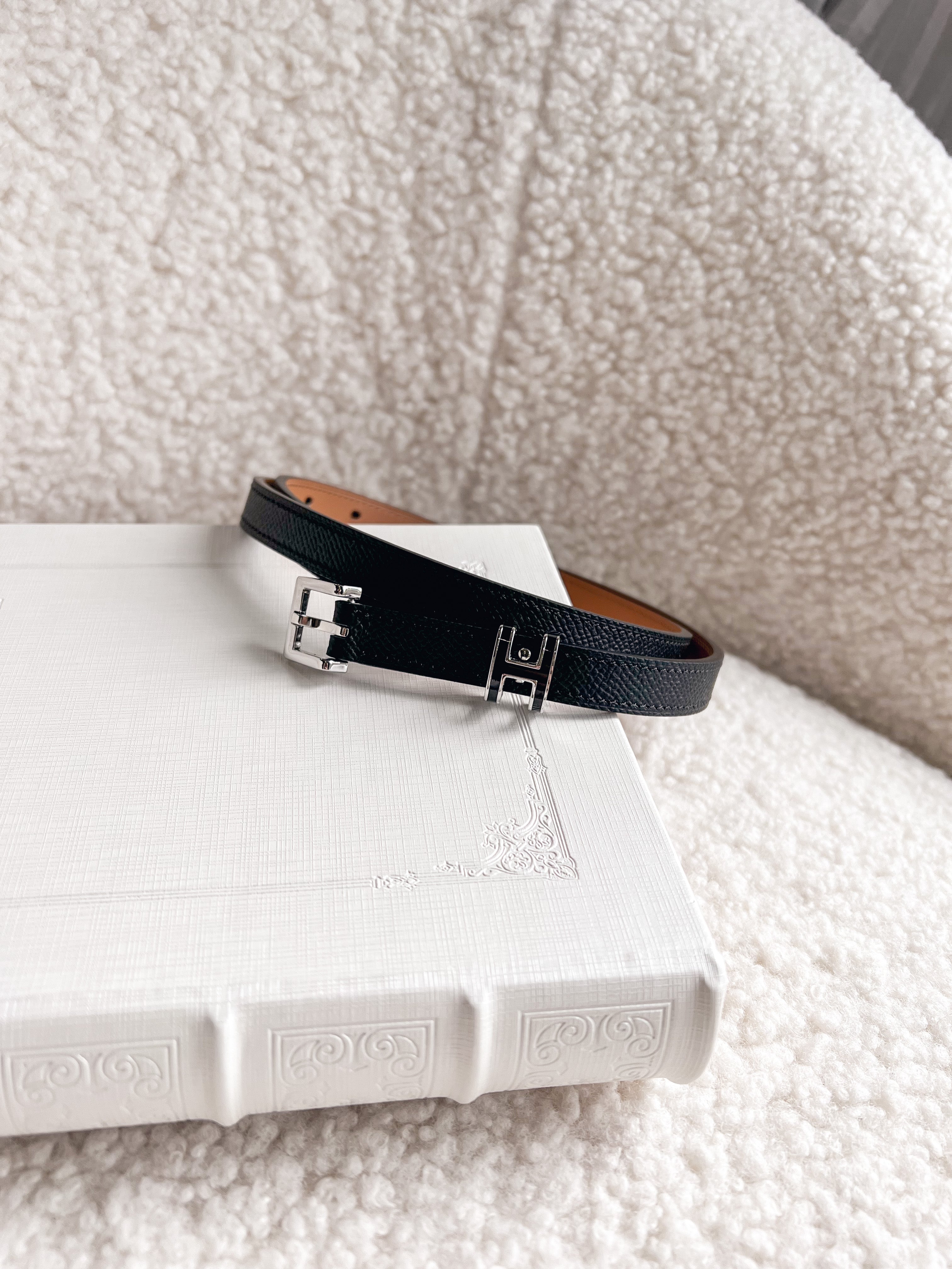 TOP HERMES Pop H Leather Thin Belt - Black