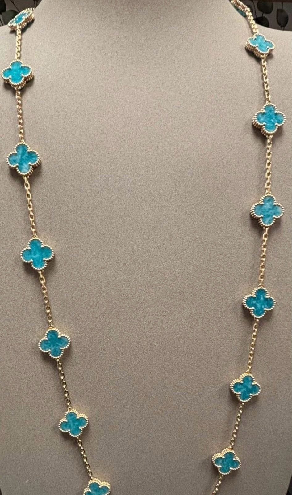 TOP Van Cleef & Arpels Long Necklace with 20 Flowers -  Blue