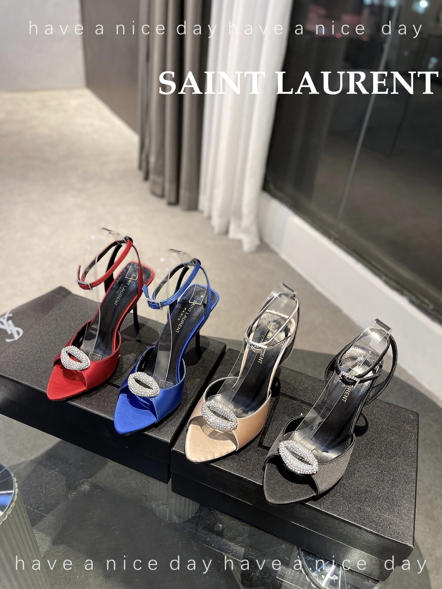 TOP Yves Saint Laurent YSL Pointed Satin Open Heeled High Heels - 4 Colors