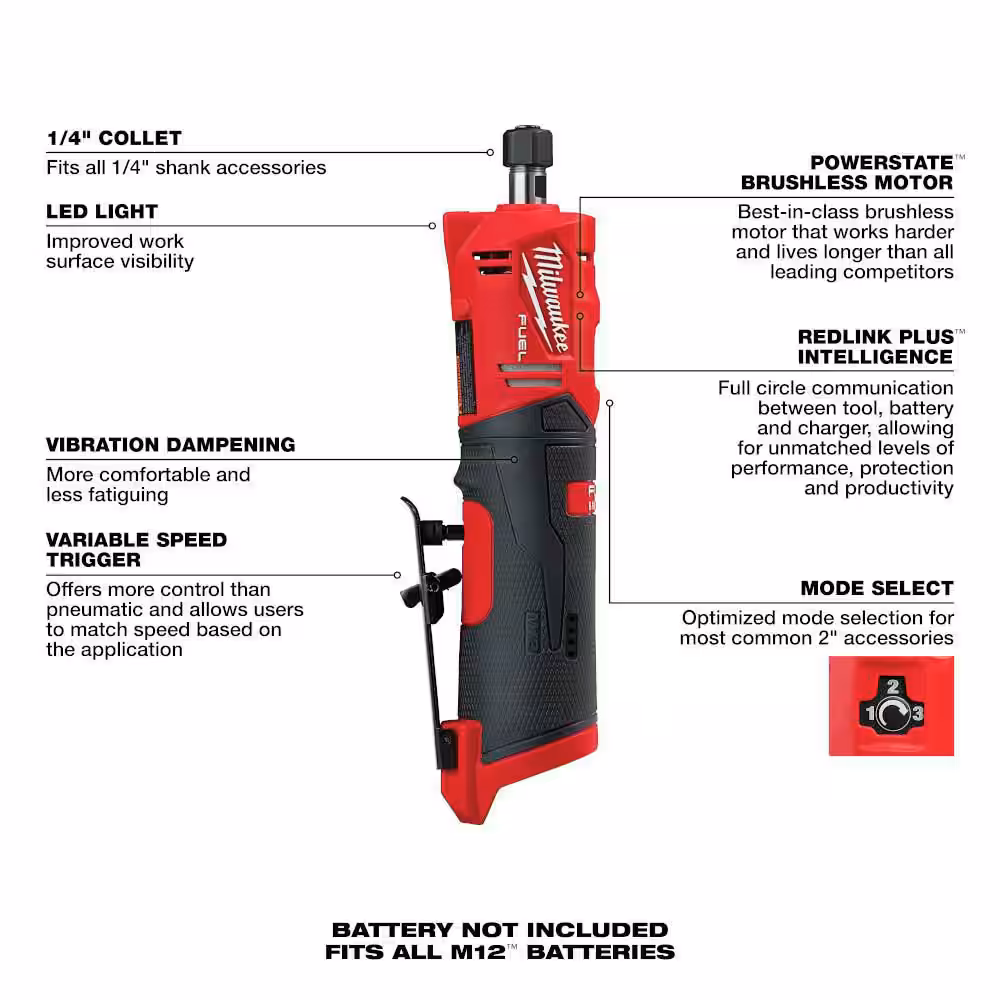 M12 FUEL 12V Lithium-Ion Brushless Cordless 1/4 in. Straight Die Grinder (Tool-Only)