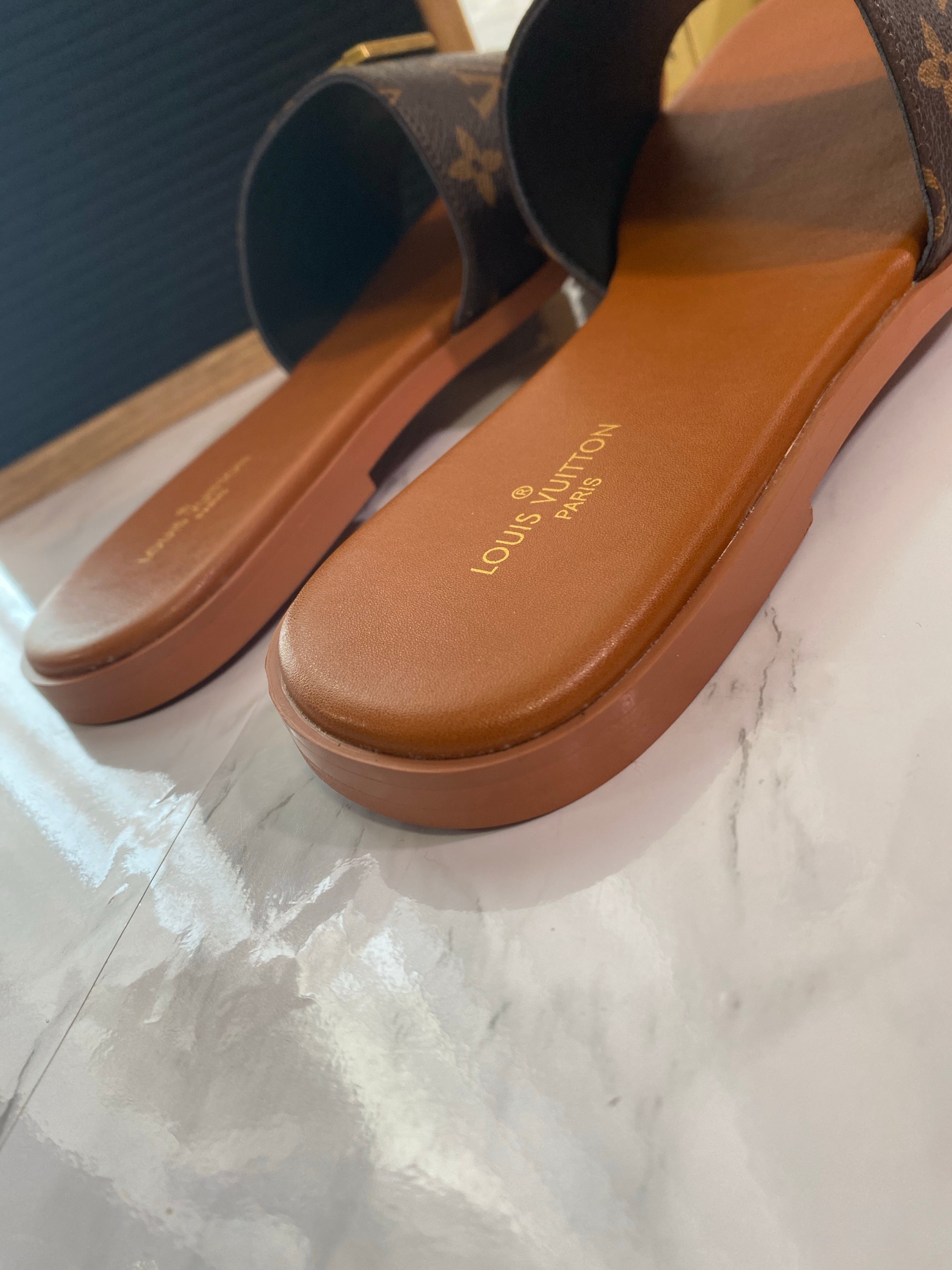 TOP Louis Vuitton LV Lock It Monogram Sandals - Brown