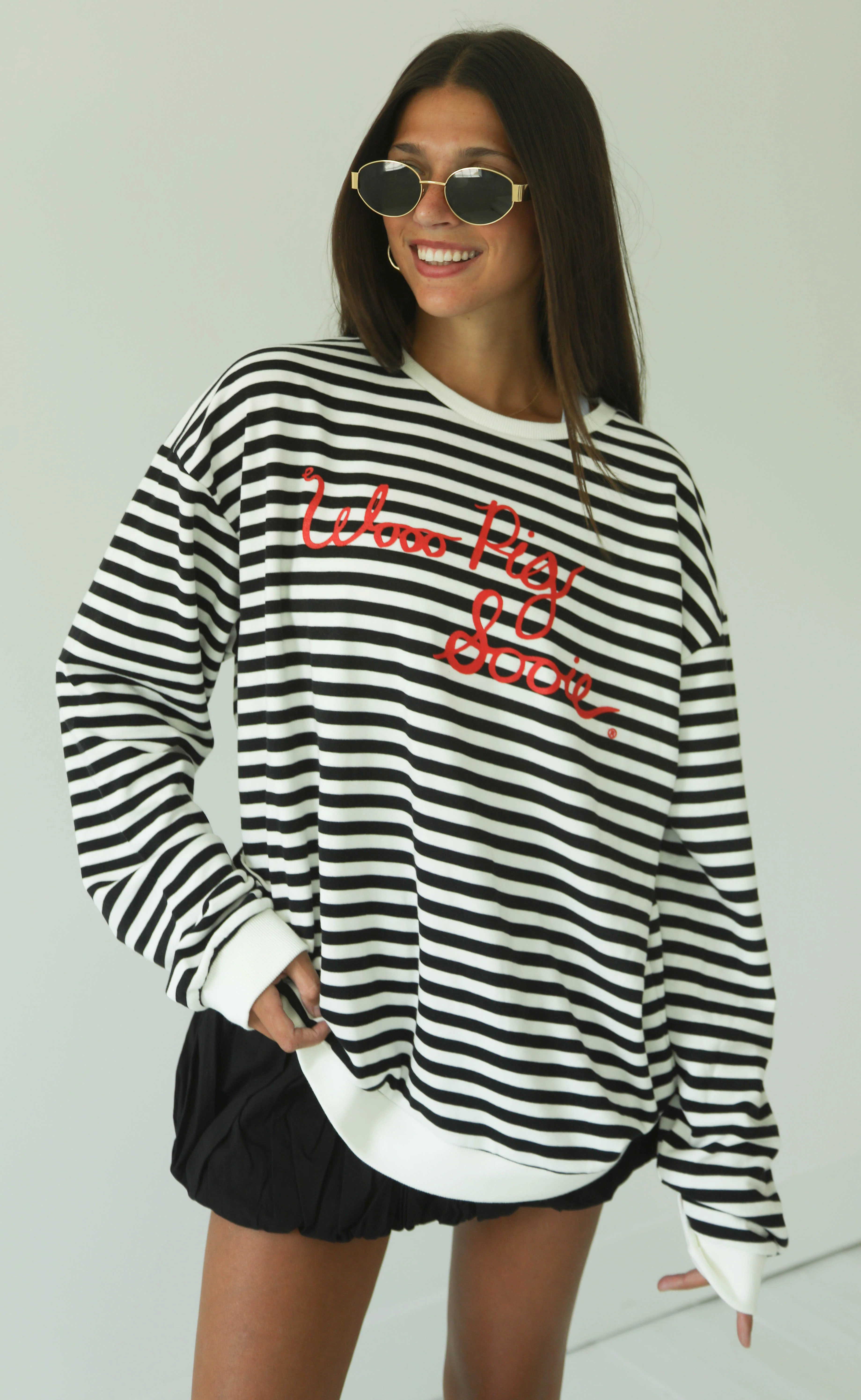 wooo pig sooie stripe sweatshirt - black
