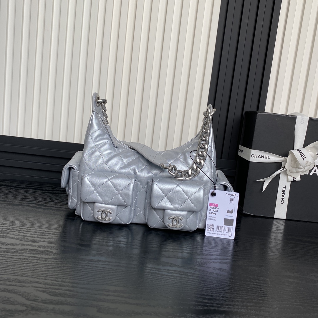TOP CHANEL Hobo Bag 22x31x15cm - Silver