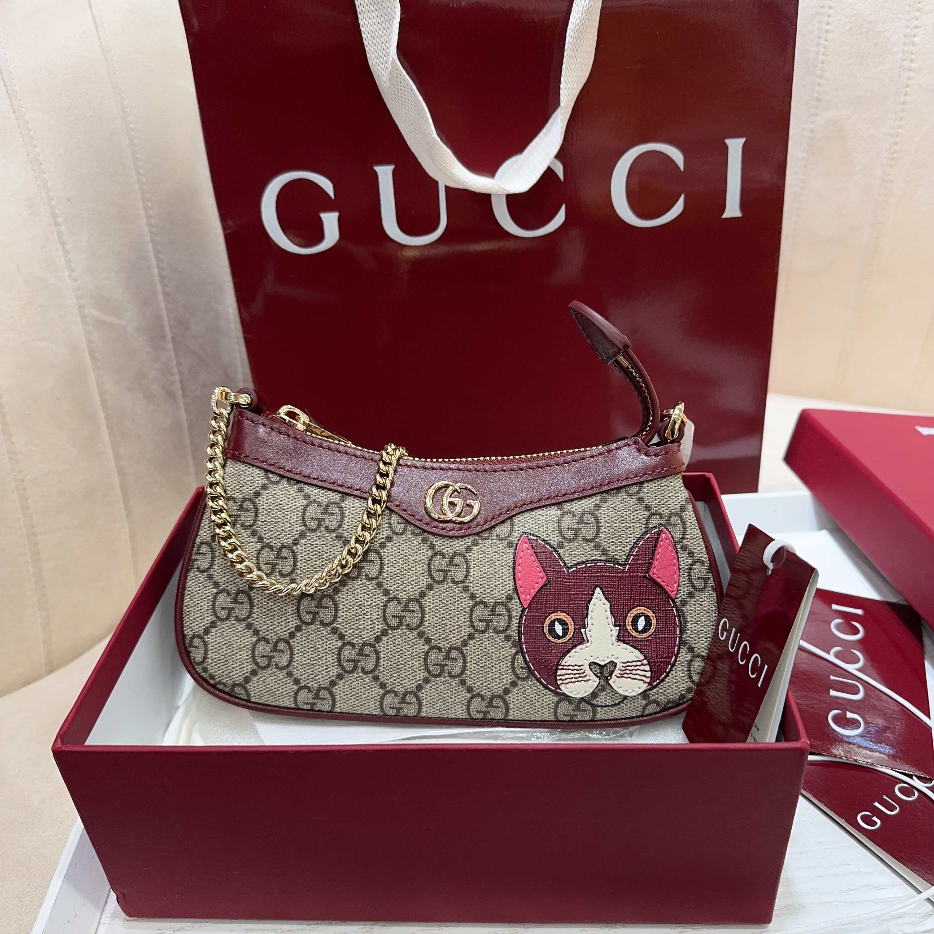 TOP GUCCI Children's Series Chain Bag 19 x 10 x 3.5CM - Brown