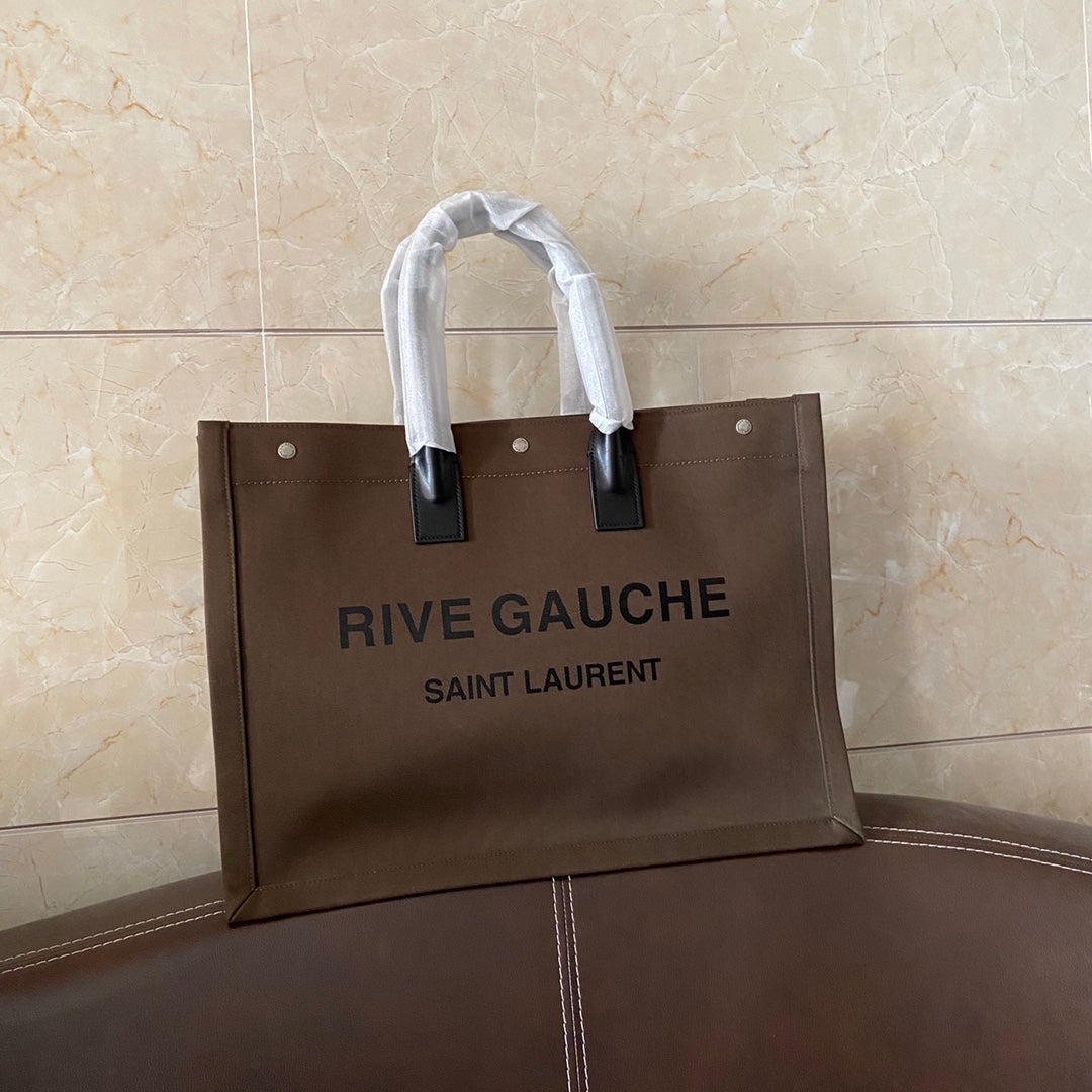 TOP Yves Saint Laurent YSL Rive Gauche Canvas Tote Bag - Green