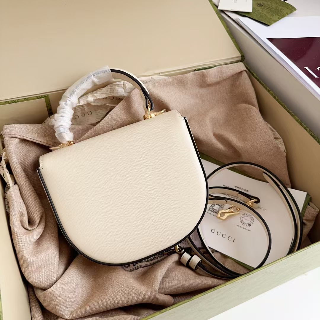 TOP GUCCI Horsebit 1955 Top Handle Bag 18 x 15 x 6.5cm - White