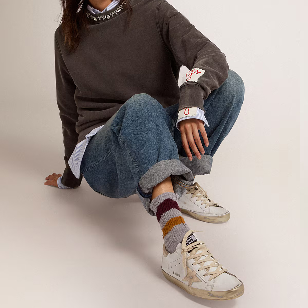 Golden Goose  Super-Star with gold sparkle foxing and metal stud lettering (Replica)