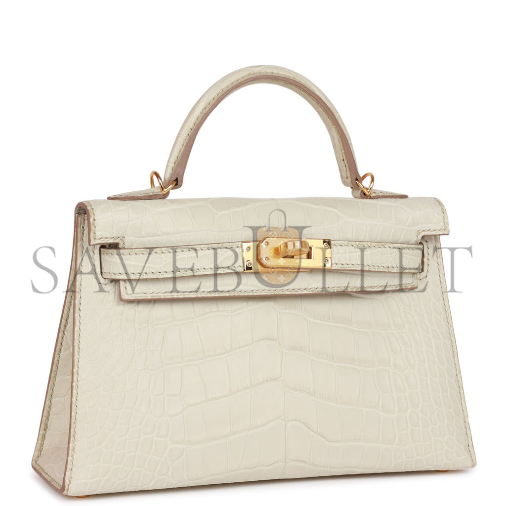 HERMES MINI KELLY MATTE ALLIGATOR GOLD HARDWARE (19*12*5.5cm)