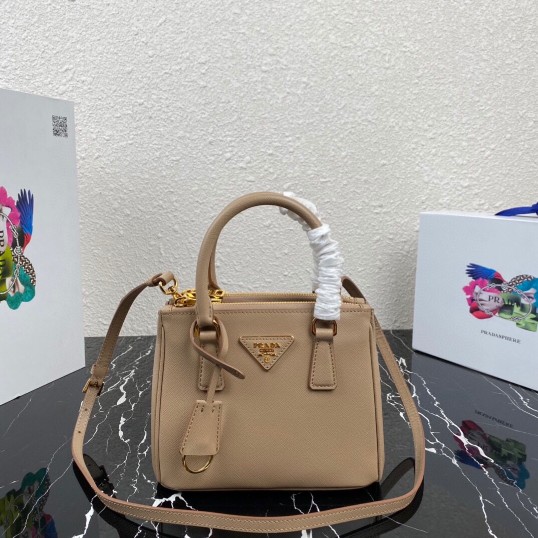 TOP PRADA Galleria Mini Saffiano Bag 20x15x9.5cm - Brown