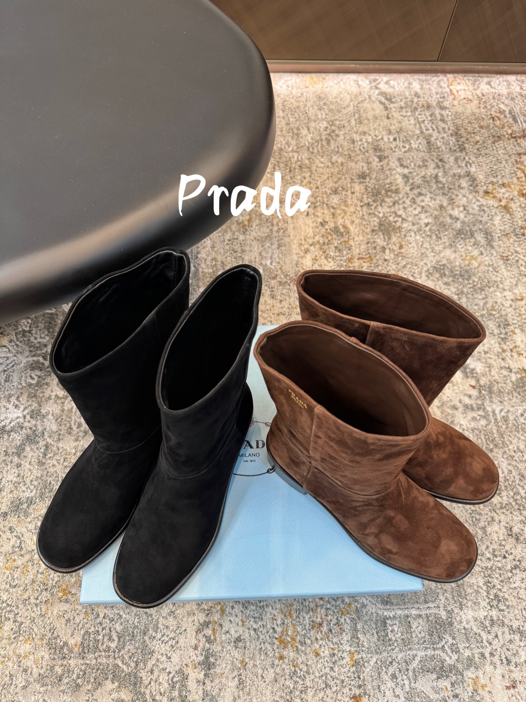 TOP PRADA Leather Short Boots 4cm Low Heels -  2 Color