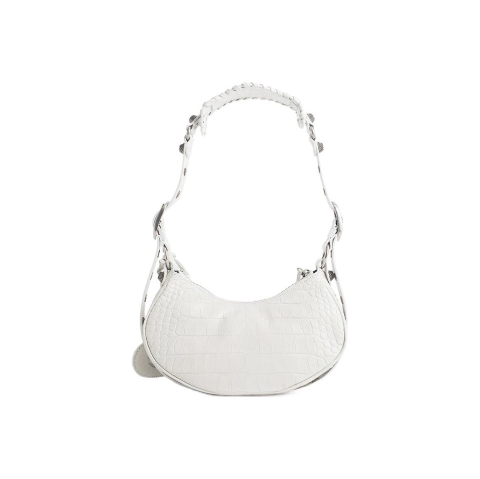 BALENCIAGA Le Cagole XS studded crinkled-leather shoulder bag White（10A Mirror Version）
