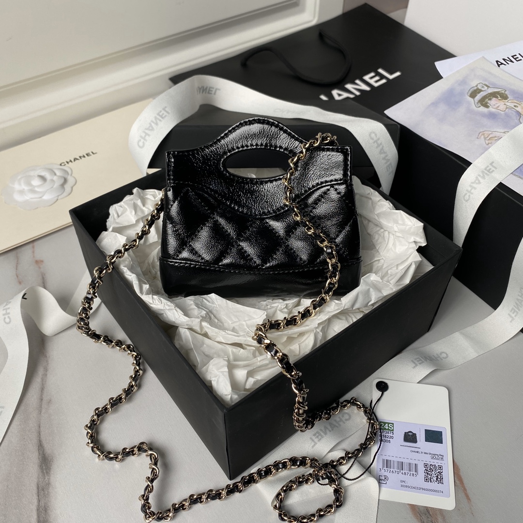 TOP CHANEL 24s Mini Handle Bag 12×13×4cm - GHW - Black
