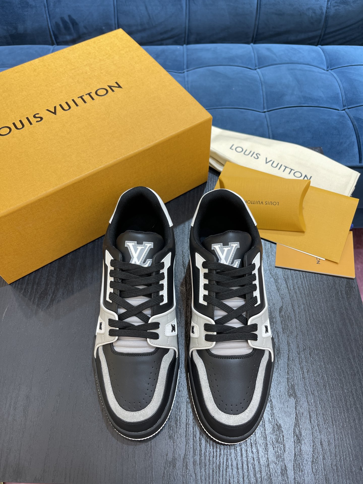 Louis Vuitton Trainer #54 Black Grey Leather Low‑Top Sneakers Unisex Casual Street Shoes