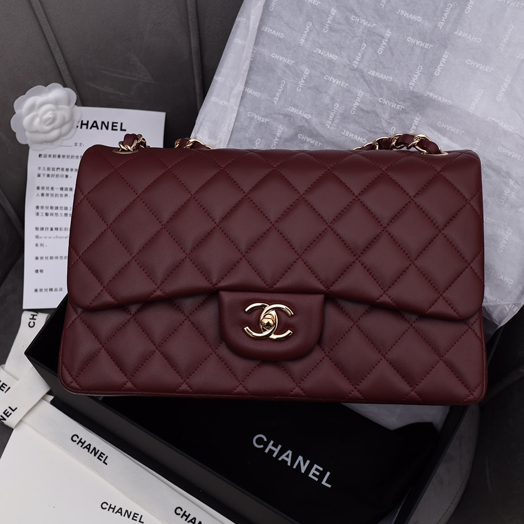 TOP CHANEL Classic Flap Bag 25cm/Jumbo 30cm - Burgundy & GHW