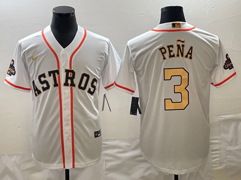 Men's Houston Astros Jeremy Pena White/Gold 2023 Gold Collection Replica Player Jersey