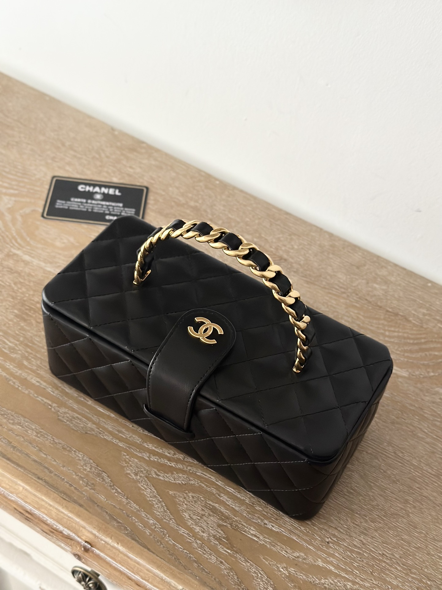 TOP CHANEL Vanity Case Lambskin 8.5x11x9.5cm/8.5x22x10cm - Black