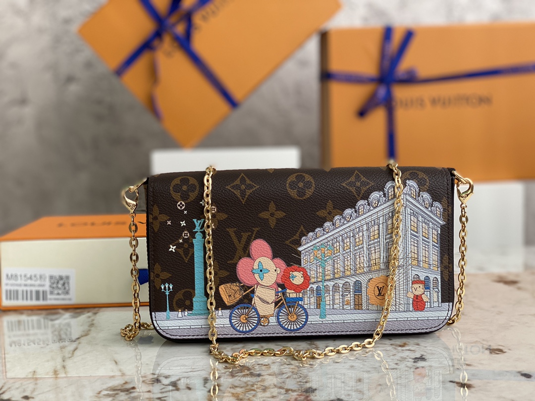 TOP Louis Vuitton LV Vivienne Holidays 2022 Pochette Félicie Bag 21X12X3cm - Brown