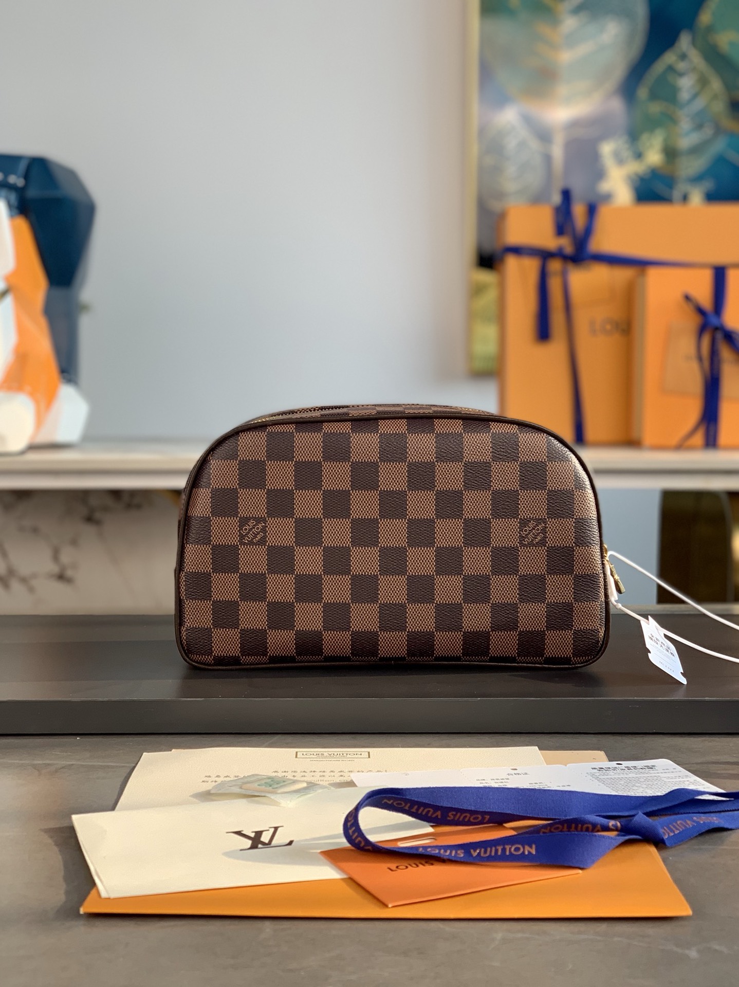 TOP Louis Vuitton LV Damier Canvas Bag 25.5x17x9cm - Brown