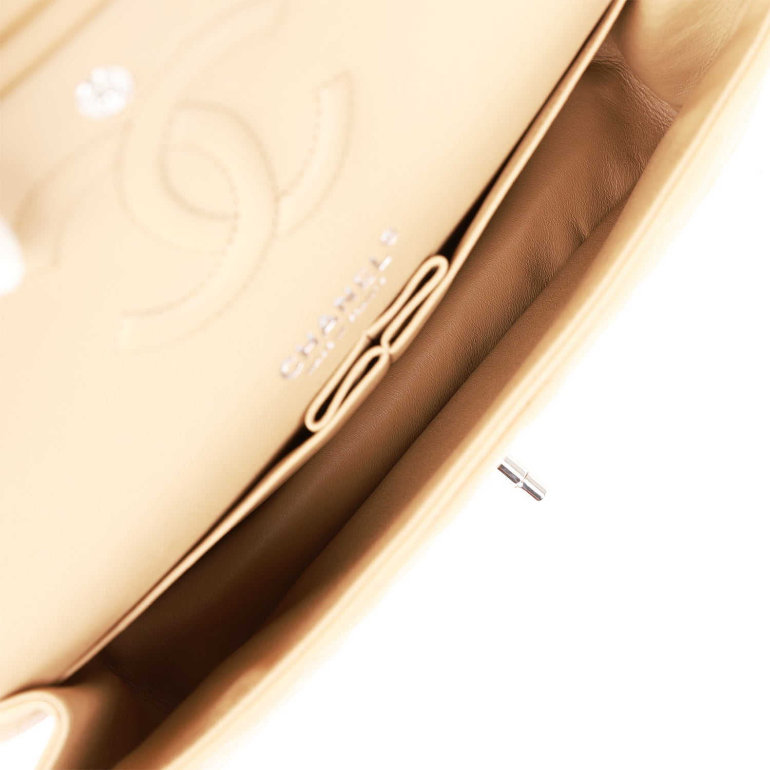 Chanel Classic Flag Bag Medium Classic Double Flap Bag Beige   Silver Hardware