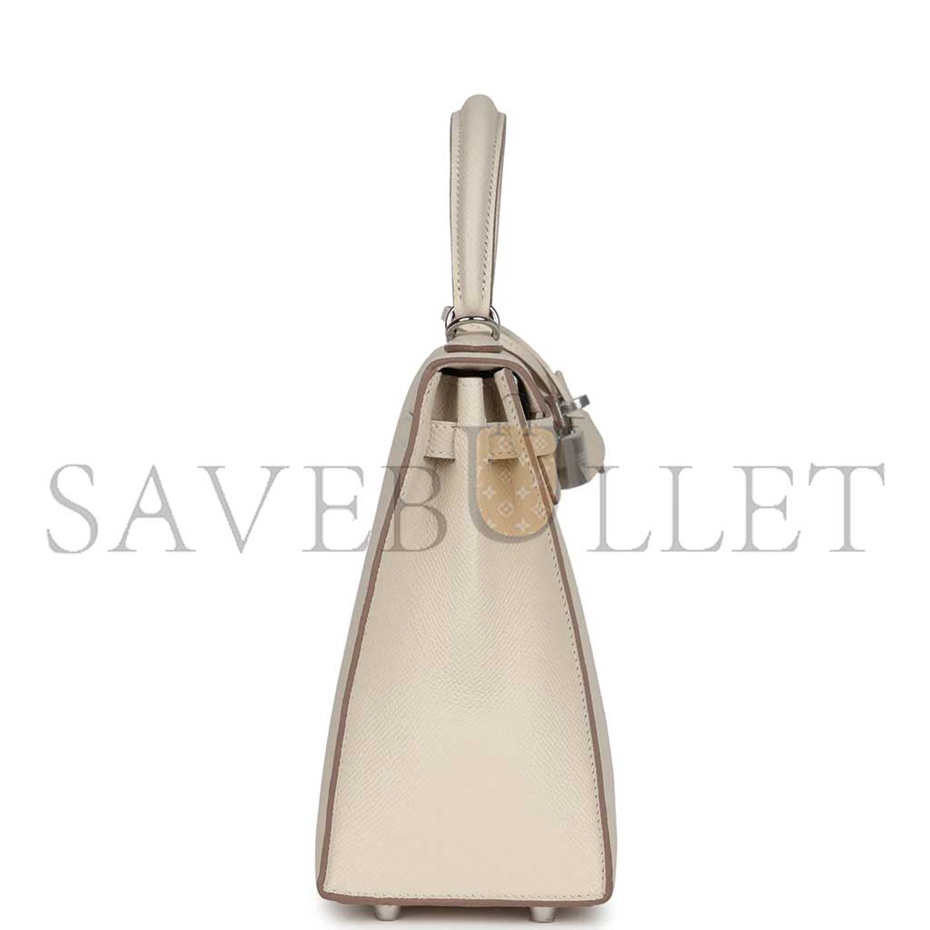 HERMÈS KELLY SELLIER 25 CRAIE EPSOM PALLADIUM HARDWARE (25*17*7cm)
