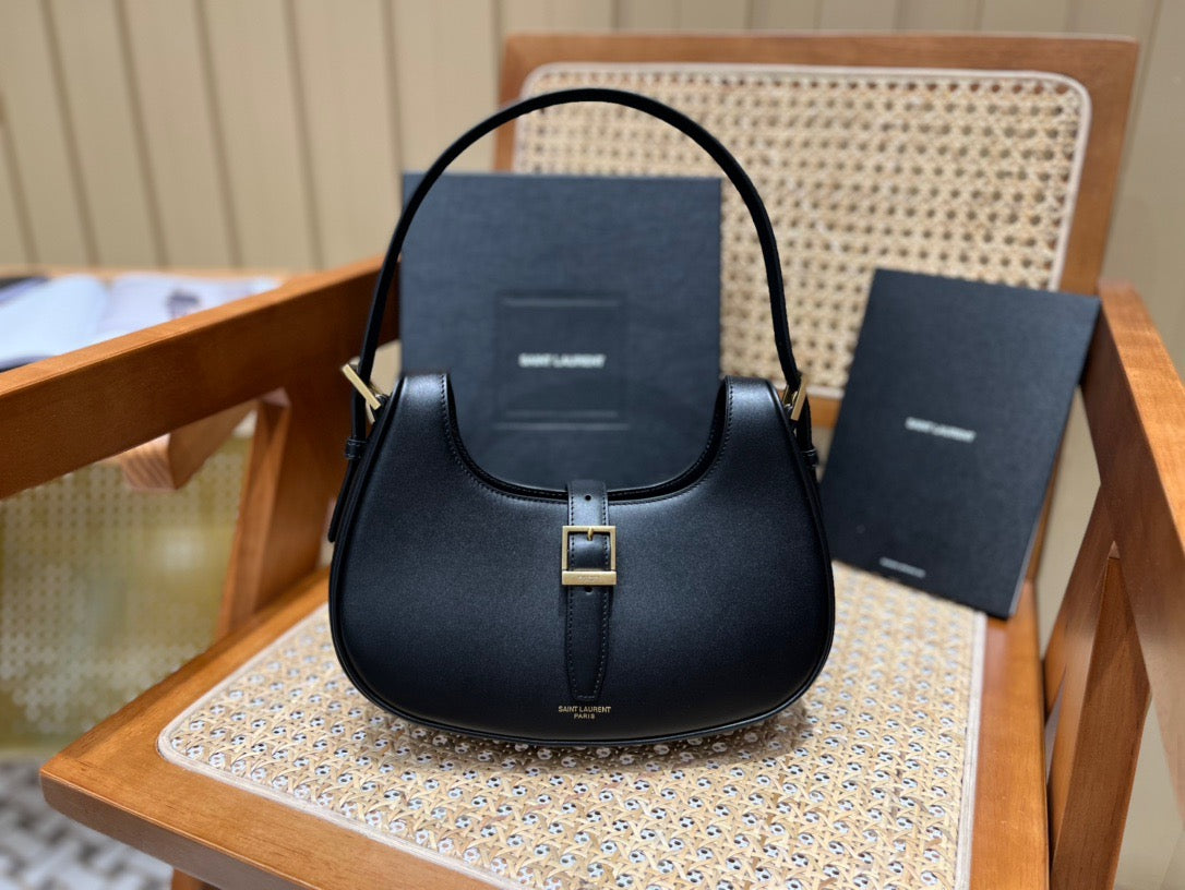 TOP Yves Saint Laurent YSL Le Fermoir Leather Shoulder Bag - Black