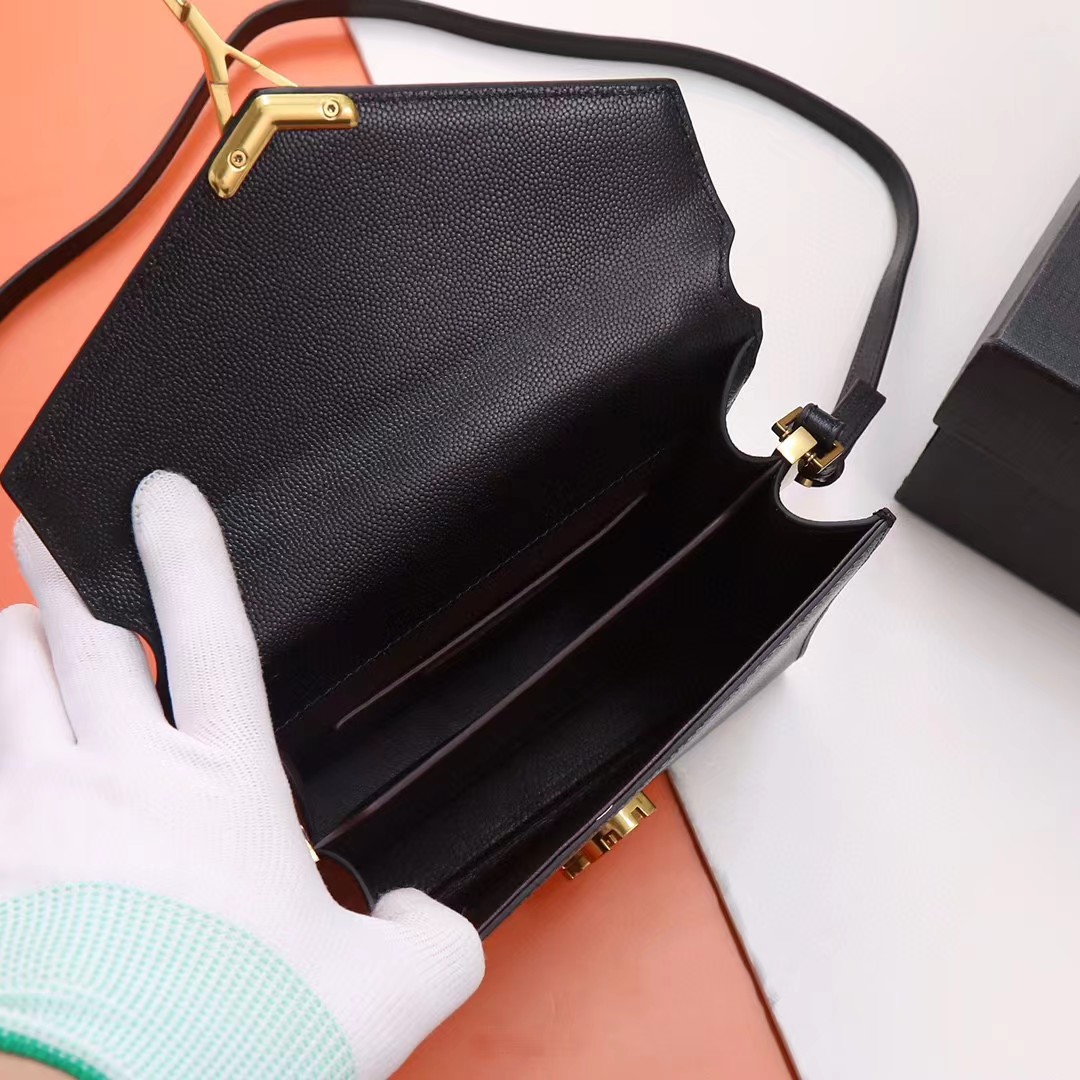 TOP Yves Saint Laurent YSL Cassandra Top Handle Bag - Black w GHW