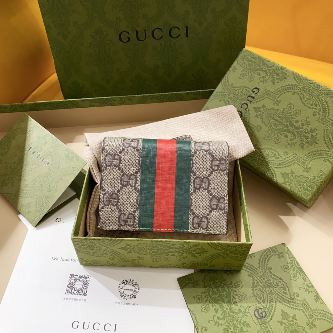 TOP GUCCI Cake Cat Pattern Card Case Wallet 11.5x8x3 cm