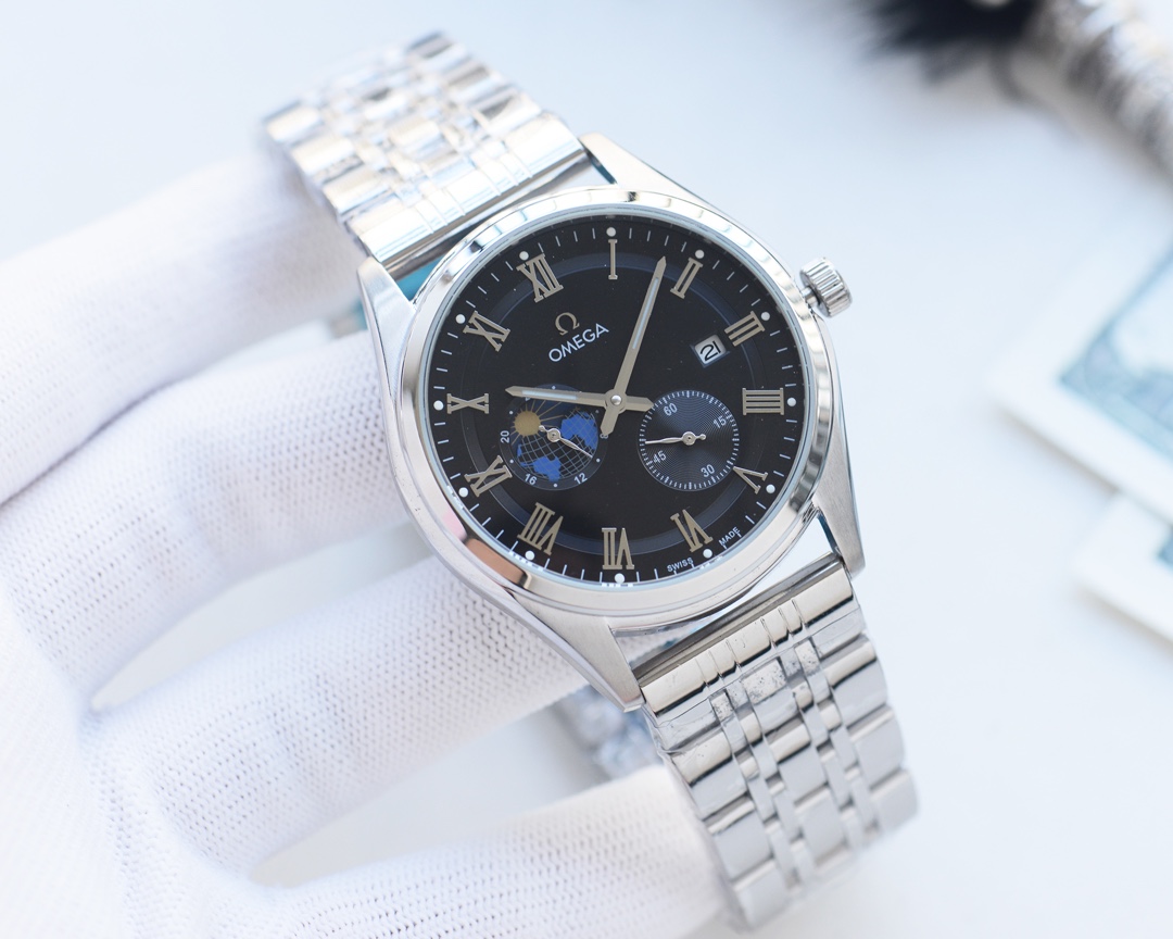 TOP OMEGA Men's Stainless Steel  Strap 42mm Watch- 4 Colors