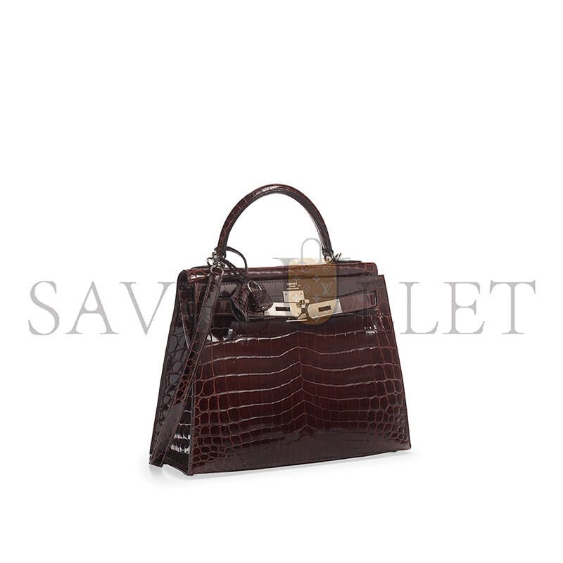 HERMÈS A SHINY HAVANE NILOTICUS CROCODILE SELLIER KELLY 28 WITH PALLADIUM HARDWARE (28*22*10cm)