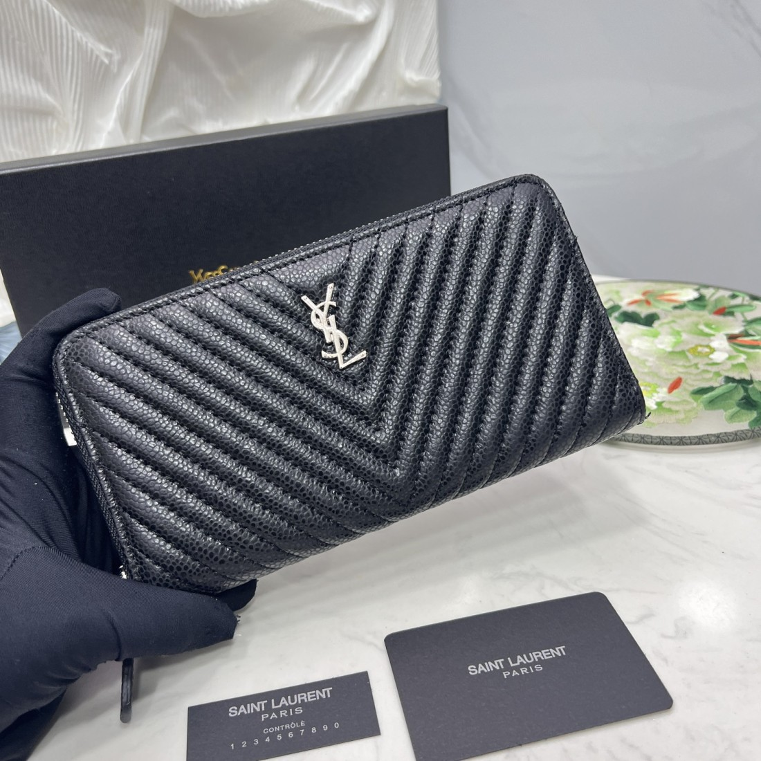 Saint Laurent YSL Caivar  Zipper Long Wallet(Replica)