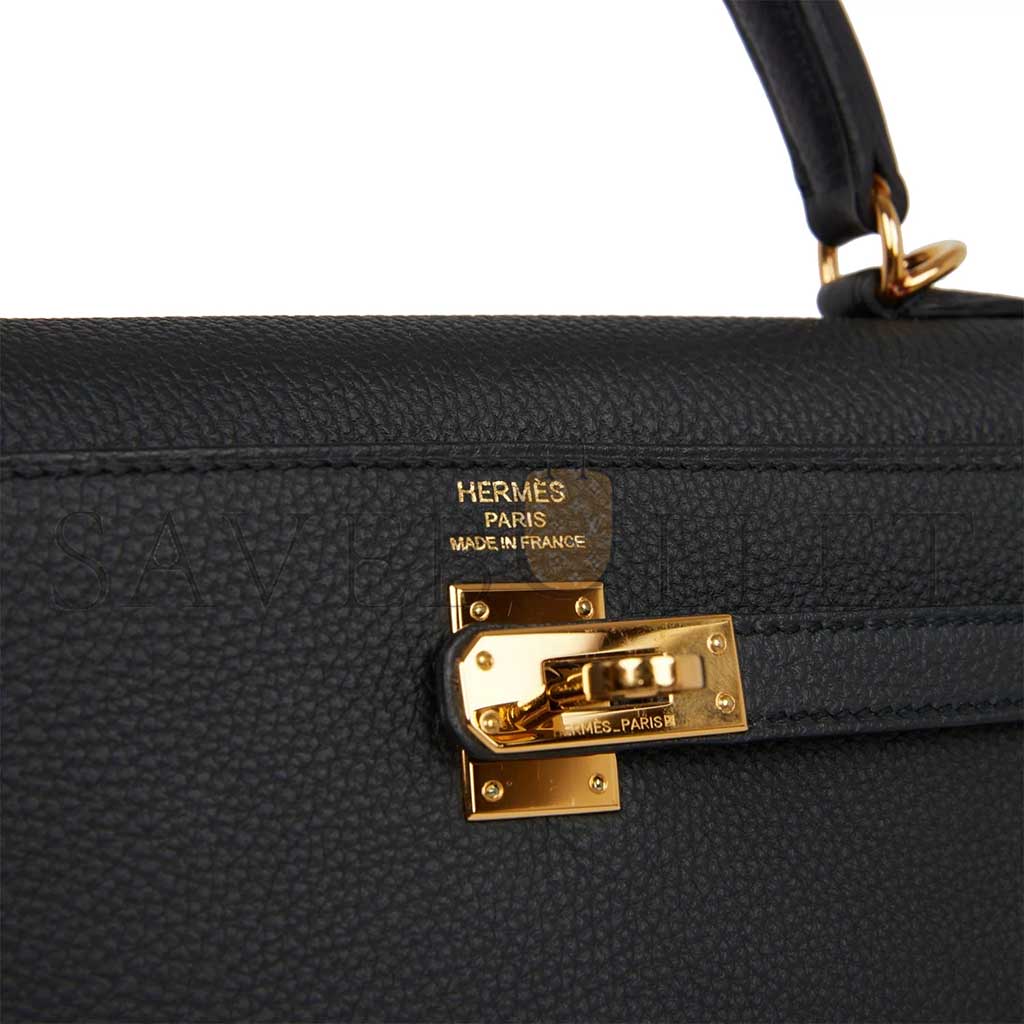 HERMÈS KELLY 25 RETOURNE  BLACK TOGO GOLD HARDWARE (25*17*7cm)
