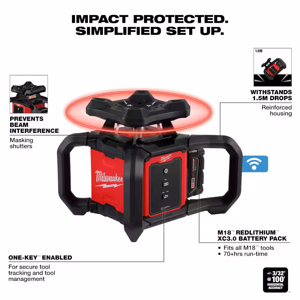 M18 2000 ft. Red Exterior Rotary Laser Level Kit with Receiver, Receiver Clamp, Tripod, and Grade Rod