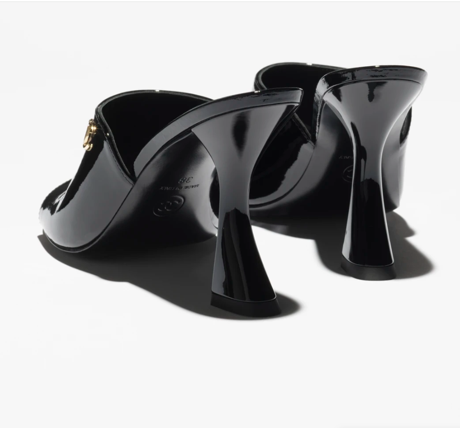TOP CHANEL Glossy High Heel Sliders - Black