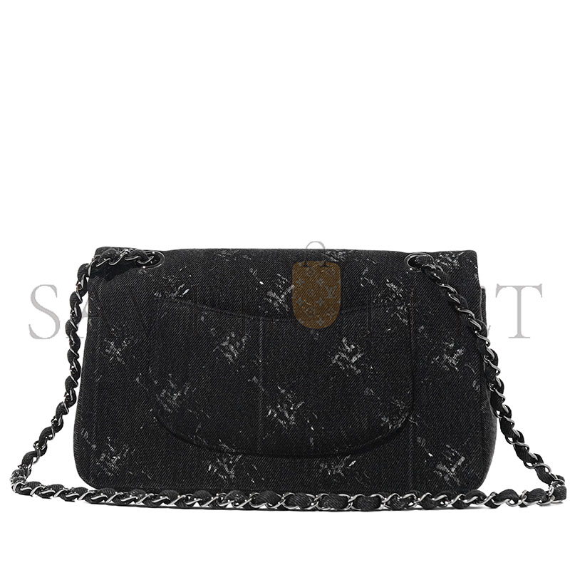 CHANEL MASTER BLACK QUILTED DENIM MEDIUM TIMELESS DOUBLE FLAP BLACK HARDWARE (25.5*15.5*6.5cm)